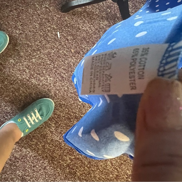 Belted blue with white poka dots dress, short sleeves knee length.19pp X 40L - Picture 10 of 11